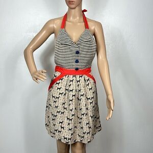 Envogue Retro Cotton Dog Print Apron With Pockets One Size